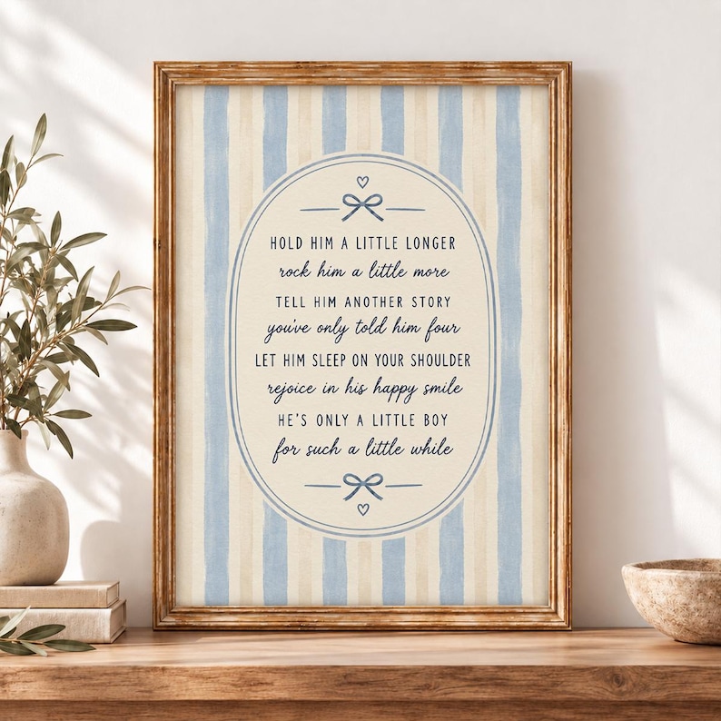 Texting While Smiling Drawing Hold Him a Little Longer Print, Baby Boy Nursery Wall Art, Sentimental ...