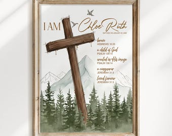 Baby Baptism Poster, Personalized  Name Baptism Gift Girl, Godchild Baptism Sign, Nursery Decor, Baby Baptism, Gift for Boy, Catholic Cross