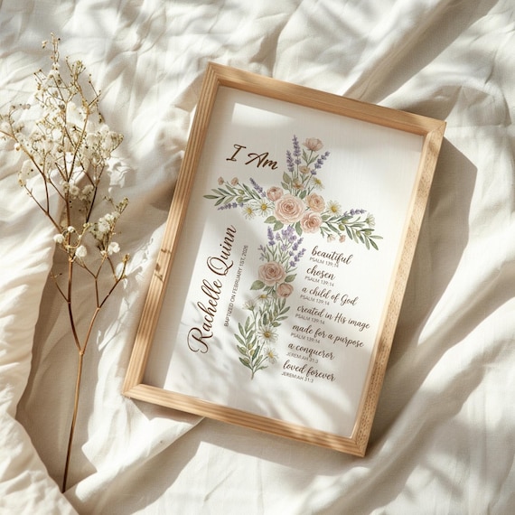 Baby Baptism Poster, Personalized  Name Baptism Gift Girl, Godchild Baptism Sign, Nursery Decor, Baby Baptism, Floral Art