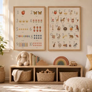 Vintage Alphabet Number Nursery Print, Educational Alphabet and Number, Nursery ABCs Wall Art, Montessori Alphabet for Kids