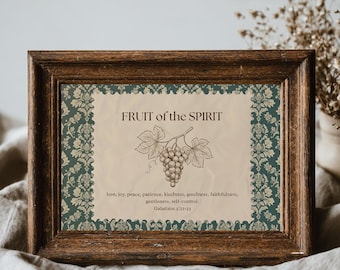 Fruit of the Spirit Wall Art, Bible Verses Wall Print, Love Joy Peace Scripture Gift, Galatians 5:22 Artwork, Vintage Christian Home Decor