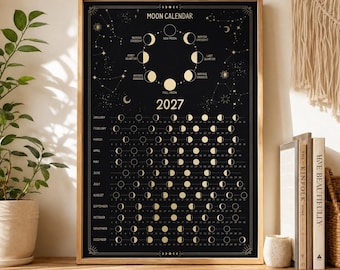2026 Lunar Calendar Poster, 2027 Moon Calendar, Moon Phase, Zodiac Astrology Art Print.  2027 New
