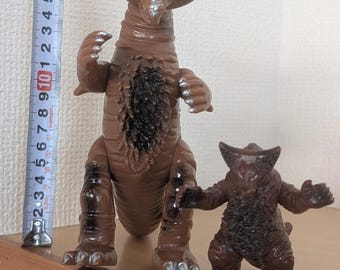 Japanese Gomora Kaiju Sofubi Figure Set, Bandai Japan 1983 Marked Ultraman Monster Vinyl Figures, Large and Mini Collector Display Lot