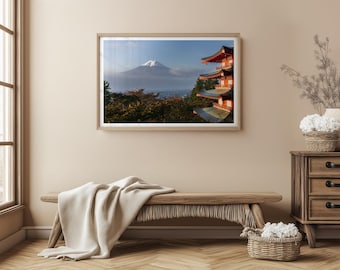 Impresión del Monte Fuji, Pagoda Chureito, Fujiyoshida, Fotografía de paisajes japoneses, Fotos históricas, Póster de viaje, Lugares emblemáticos