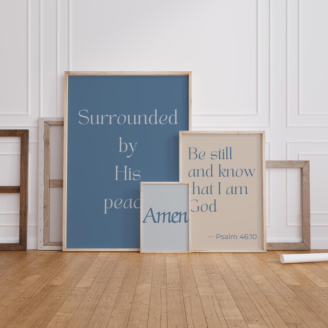Neutral Blue Christian Wall Art Set of 3 | Minimalist Scripture Prints ...
