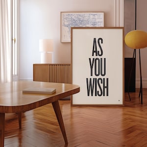 The Princess Bride Movie Quote Poster, As You Wish, Modern Print, Mid-Century, Black and White