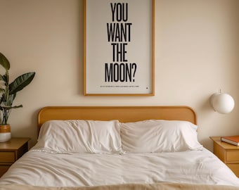 It's a Wonderful Life Movie Quote Poster, You Want the Moon?, Modern Print, Mid-Century, Black and White
