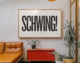 Wayne's World Movie Quote Poster, Schwing!, Modern Print, Mid-Century, Black and White