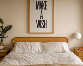 Sixteen Candles Movie Quote Poster, Make a Wish, Modern Print, Mid-Century, Black and White