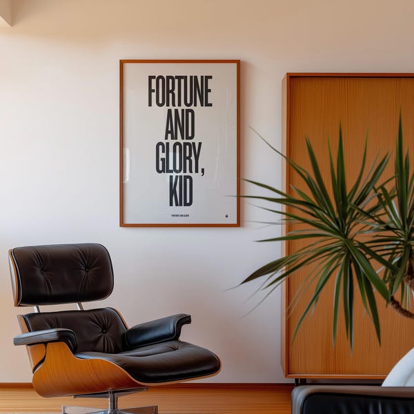 Indiana Jones Movie Quote Poster, Fortune and Glory Kid, Modern Print, Mid-Century, Black and White
