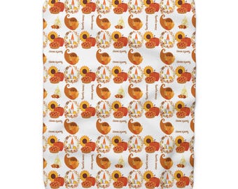 Thanksgiving Gnome Sherpa Fleece Blanket - Autumn Sunflower Throw