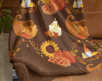 Thanksgiving Gnome Sherpa Fleece Blanket: Autumn Home Decor