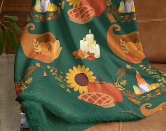 Thanksgiving Gnome Sherpa Fleece Blanket - Autumn Decor
