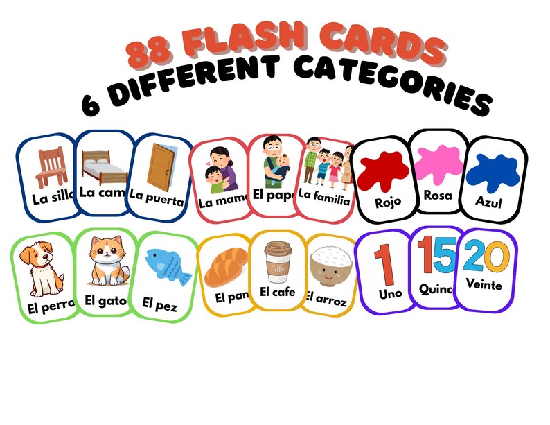 Printable Spanish Flashcards – Educational Vocabulary Cards for Kids ...