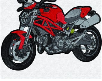 Ducati Monster  - Red Sport Bike Machine Pattern - Detailed Motorcycle  - Biker Jacket Art