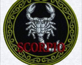 Diseño de bordado del zodiaco, astrología de Escorpio y Libra, parche místico retro de la suerte, paquete vintage de los 12 signos del zodiaco.