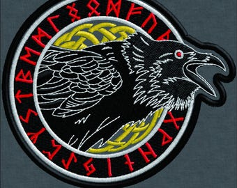 Gothic Raven Embroidery Design - Viking Runes Crow Patch - Digital Machine Embroidery File