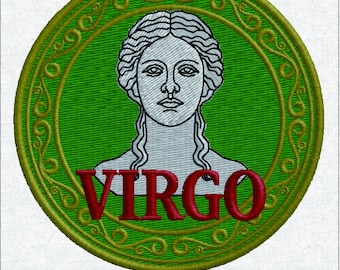 Diseño de bordado del zodiaco Virgo - Parche de astrología vintage - Archivo digital - Signo zodiacal mágico retro