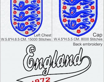 Motif de broderie des trois lions de l'Angleterre, fichier de football, 3 tailles pour la poitrine et le dos