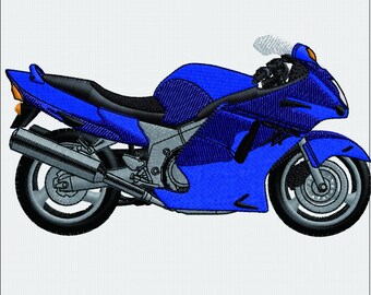 Motif de broderie machine pour moto sportive bleue (fichier numérique)