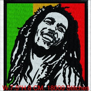 Disegno per ricamo di Bob Marley, ritratto della leggenda del reggae rasta, file digitale per ricamo a macchina, download immediato.