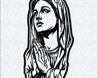 Virgin Mary Machine Embroidery Design, Praying Mother Mary Digital File, Catholic Religious Line Art