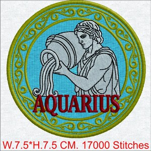 Aquarius Zodiac Embroidery Design - Vintage Astrology Machine Embroidery File - Lucky Water Bearer Patch
