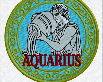 Diseño de bordado del zodiaco Acuario - Archivo de bordado a máquina de astrología vintage - Parche de aguador de la suerte