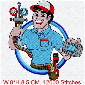 Technician Embroidery Design - Air Conditioning Repairman with Tools - Machine Embroidery Pattern