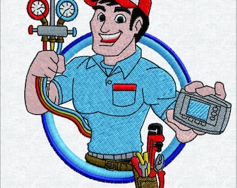 Motif de broderie technicien - réparateur de climatisation avec outils - motif de broderie Machine