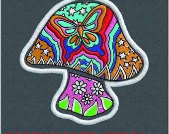 Groovy Mushroom Embroidery Design: 70s Hippie Butterfly (Digital File)