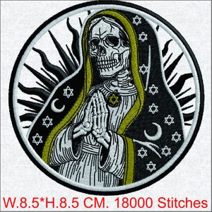 Gothic Praying Skeleton Embroidery Design | Vintage Magic Occult Patch Digital File
