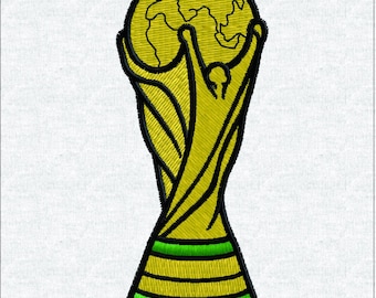 Diseño de bordado del trofeo de la Copa del Mundo, archivo minimalista para bordado a máquina de fútbol.