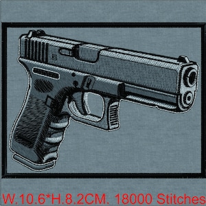 Disegno da ricamo per pistola tattica - Modello da ricamo a macchina - Toppa per arma in stile militare - Download immediato
