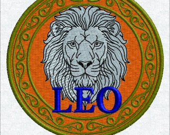 Diseño de bordado del zodiaco Leo - Parche mágico del Rey León - Archivo digital del horóscopo retro - Celestial vintage