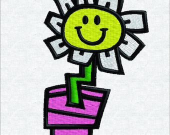 Retro Punk Rock Smiley Flower Machine Embroidery Design | 90s Alternative Band Music Fan Art