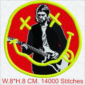 Grunge Rock Legend Smiley Maskinbroderi Design - Musikikon Gitarrist Patch - Digital Broderifil