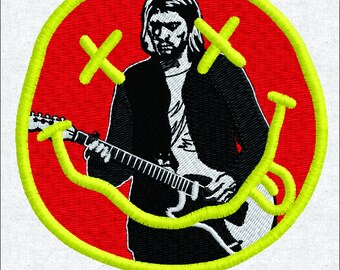 Motif de broderie Machine smiley légende du rock grunge - Patch guitariste icône musique - fichier de broderie numérique