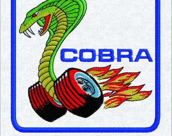 Retro Racing Cobra Embroidery Design - Snake with Flaming Wheels - Hot Rod Patch Pattern