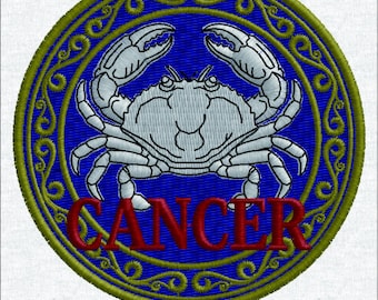 Diseño de bordado del zodiaco Cáncer - Parche de cangrejo mágico - Archivo digital del horóscopo retro - Bordado celestial vintage
