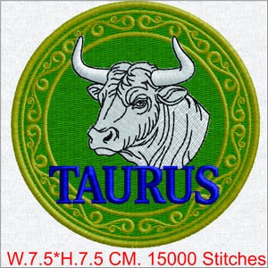 Diseño del Zodíaco Tauro - Parche Vintage de Cabeza de Toro - Patrón Astrológico Mágico Retro - Signo Celestial de la Suerte