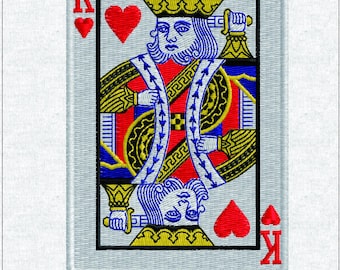 Motif de broderie Machine roi de coeur, carte à jouer royale, motif amour Saint-Valentin
