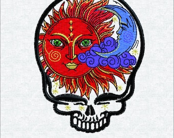 Sun Moon Skull Embroidery Design File | Stealie Inspired Digital Download for Machine Embroidery