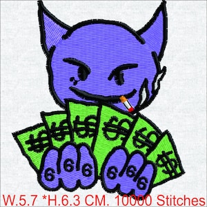 Rich Purple Devil Embroidery Design | Money Demon Digital File | Streetwear Hypebeast Patch | 666