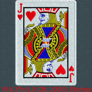 Jack of Hearts Machine Embroidery Design, Playing Card Patch Digital File, Valentine's Day Heart
