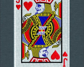 Jack of Hearts Machine Embroidery Design, Playing Card Patch Digital File, Valentine's Day Heart