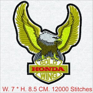 Gold Wing Eagle Embroidery Design | Motorcycle Patch Digitized File | Biker Logo Machine Embroidery Pattern