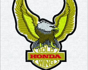 Gold Wing Eagle Embroidery Design | Motorcycle Patch Digitized File | Biker Logo Machine Embroidery Pattern