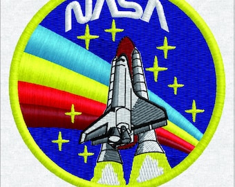 Space Shuttle Embroidery Design, Retro Rocket Launch Patch Machine Embroidery