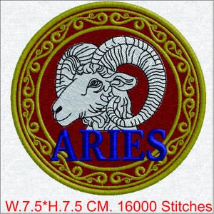 Aries Zodiac Embroidery Design - Vintage Astrology Ram Patch - Magic Celestial  - Retro Lucky Sign